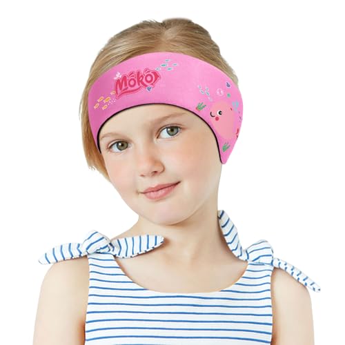 MoKo Schwimmen Stirnband, Neopren Schwimmband Ohrenband Wasserdichtes Kopfband Haarband mit Hohe Elastizität und Klettverschluss Ohrenschutz Band für Kinder Alter 3-9, M Größe, Rosa Brunnenkresse Wal von MoKo