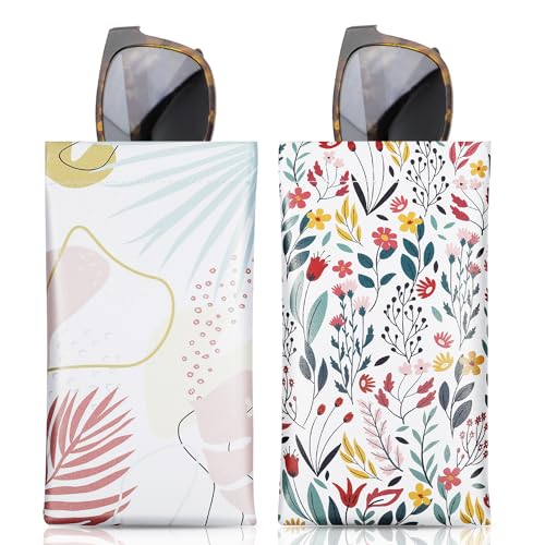 MoKo Weiches Brillenetui, 2 Stück Tragebar Sonnenbrillen Etui PU Leder Anti-Kratzer Sonnenbrillen Aufbewahrungstasche mit Reinigungstuch, Blätter & Blumen MoKo Weiches Brillenetui, 2 Stück Tragebar Sonnenbrillen Etui PU Leder Anti-Kratzer Sonnenbrillen Aufbewahrungstasche mit Reinigungstuch, Blätter & Blumen von MoKo