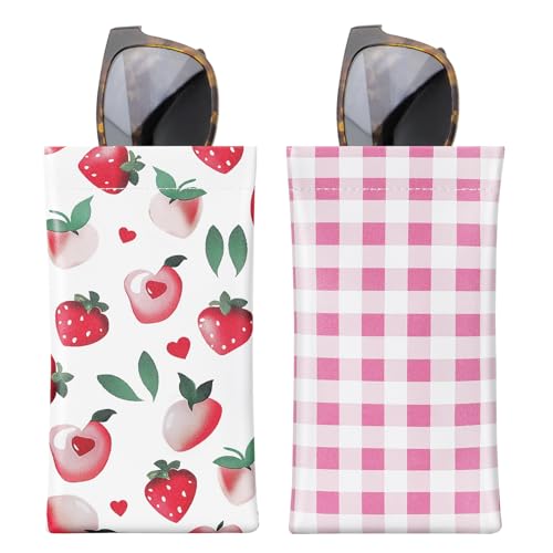 MoKo Weiches Brillenetui, 2 Stück Tragebar Sonnenbrillen Etui PU Leder Anti-Kratzer Sonnenbrillen Aufbewahrungstasche mit Reinigungstuch, Erdbeeren + Karos MoKo Weiches Brillenetui, 2 Stück Tragebar Sonnenbrillen Etui PU Leder Anti-Kratzer Sonnenbrillen Aufbewahrungstasche mit Reinigungstuch, Erdbeeren + Karos von MoKo