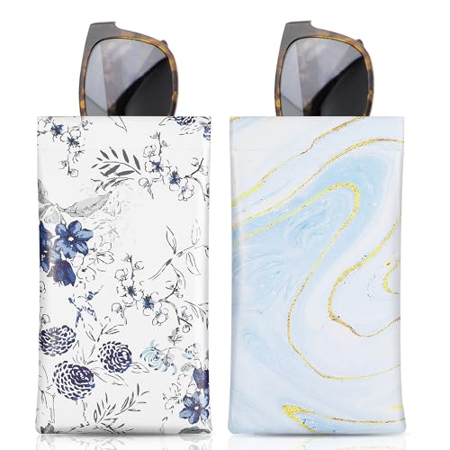 MoKo Weiches Brillenetui, 2 Stück Tragebar Sonnenbrillen Etui PU Leder Anti-Kratzer Sonnenbrillen Aufbewahrungstasche mit Reinigungstuch, Marmor & Blaue Blumen MoKo Weiches Brillenetui, 2 Stück Tragebar Sonnenbrillen Etui PU Leder Anti-Kratzer Sonnenbrillen Aufbewahrungstasche mit Reinigungstuch, Marmor & Blaue Blumen von MoKo