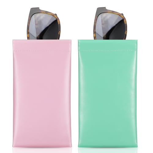 MoKo Weiches Brillenetui, 2 Stück Tragebar Sonnenbrillen Etui PU Leder Anti-Kratzer Sonnenbrillen Aufbewahrungstasche mit Reinigungstuch, Rosa & Mint Grün MoKo Weiches Brillenetui, 2 Stück Tragebar Sonnenbrillen Etui PU Leder Anti-Kratzer Sonnenbrillen Aufbewahrungstasche mit Reinigungstuch, Rosa & Mint Grün von MoKo