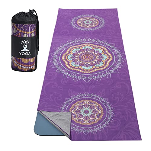 MoKo Yogamatten Handtuch, rutschfest Yoga Handtuch Auflage für Yogamatte Schweißabsorbierend Saugfähig Schnelltrocknend Yogatuch für Pilates Hot Yoga Picknick im Freien - Lila Mandala von MoKo