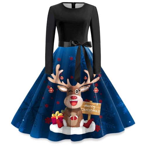 Angebot des Tages, Weihnachtskleid Damen 3D Druken A Linie Rockabilly Kleider - Cocktailkleid 60er Jahre Stil Weihnachtsoutfit Frauen Weihnachten Motiv Weihnachtskleider Vintage von Mobanna