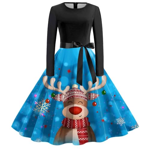 Angebot des Tages, Weihnachtskleid Damen Langarm 3D Druken Rockabilly Kleider - Elegantes Kleid Weihnachts Kleidung Lustig Abendkleider Weihnachten Drucken Partykleid Abendkleid von Mobanna