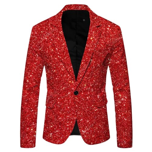 Anzugjacken Herren Glitzer Blazer - Jackett Slim Fit Party-Blazer Übergröße Männer Jacke Sportlich Disco-Outfit Anzugjacke Freizeit Pailletten Glitter Herrenjacke Anzug Karneval Kostüm von Mobanna