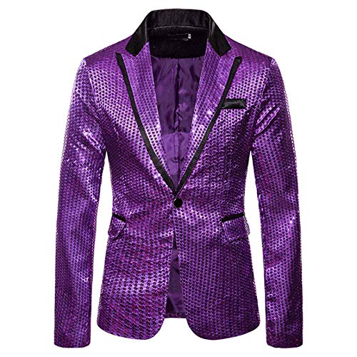 Anzugjacken Herren Glitzer Blazer - Party-Outfit Regular Fit Party-Blazer Übergröße Slim Disco-Outfit Männer Smokingjacken Sakko Anzugjacke Freizeit EIN-Knopf Pailletten von Mobanna