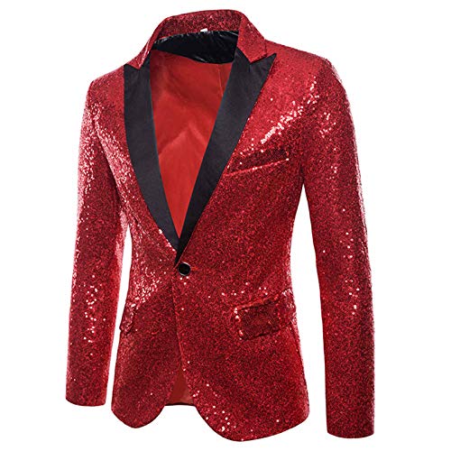 Anzugjacken Herren Glitzer Smokingjacken - Party-Outfit Leicht Jacke Elegant Übergröße Disco-Outfit Männer Jackett Pailletten Sakko Gold Blazer Slim Fit Hochzeit Smoking von Mobanna