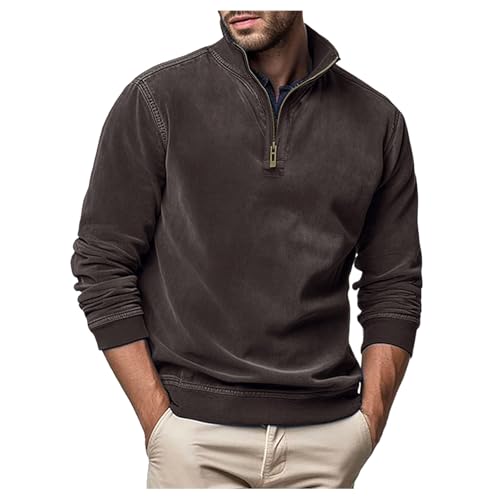 Arbeitspullover Herren Stehkragen Quarter Zip Fleecepullover - Rollkragenpullover Troyer Pullover Strickpullover Winterpullover Sweater Warm Langarmshirt Cord Sweatshirt Mit Reißverschluss 2024 von Mobanna