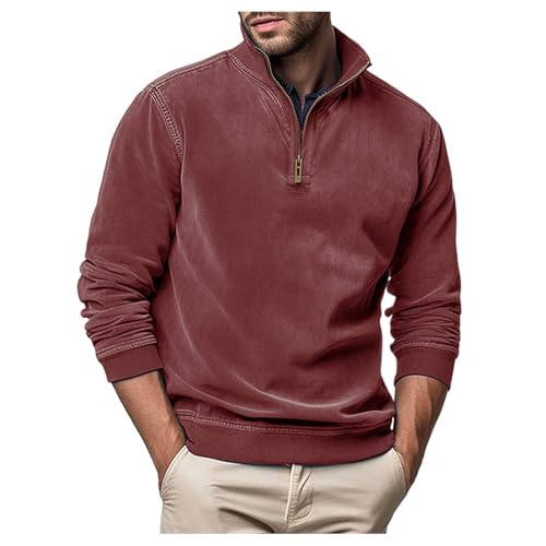 Arbeitspullover Herren Stehkragen Quarter Zip Fleecepullover - Rollkragenpullover Troyer Pullover Strickpullover Winterpullover Sweater Warm Langarmshirt Cord Sweatshirt Mit Reißverschluss 2024 von Mobanna