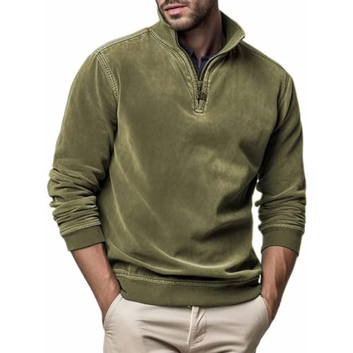 Arbeitspullover Herren Stehkragen Quarter Zip Fleecepullover - Rollkragenpullover Troyer Pullover Strickpullover Winterpullover Sweater Warm Langarmshirt Cord Sweatshirt Mit Reißverschluss 2024 von Mobanna