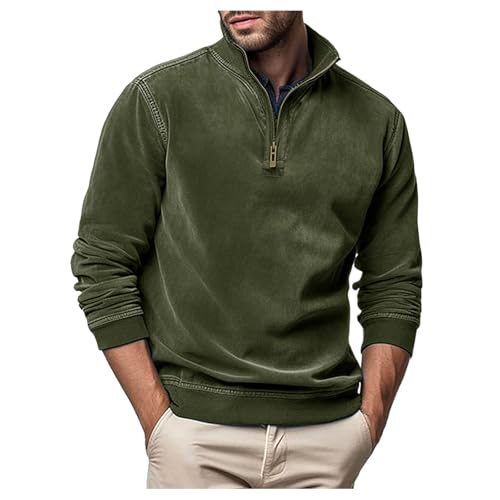 Arbeitspullover Herren Stehkragen Quarter Zip Fleecepullover - Rollkragenpullover Troyer Pullover Strickpullover Winterpullover Sweater Warm Langarmshirt Cord Sweatshirt Mit Reißverschluss 2024 von Mobanna