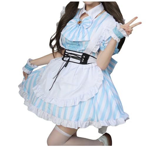 B Ware Rückläufer, Hausmädchen Kostüm Damen Zimmermädchen Putzfrau Sexy - Dienstmädchen Halloween Outfit Maid Kostüme Frauen Sissy Kleid French Dress Men Set Faschingskostüme Blau von Mobanna