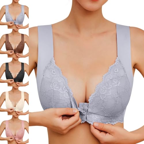 BH Ohne Bügel Spitze, BH Damen Ohne Bügel Verschluss Vorne Bralette Spitze BHS Push Up Sexy Minimizer Bra Große Größen Bügelloser Entlastungs-BH Frauen Unterwäsche Grau 6XL BH Ohne Bügel Spitze, BH Damen Ohne Bügel Verschluss Vorne Bralette Spitze BHS Push Up Sexy Minimizer Bra Große Größen Bügelloser Entlastungs-BH Frauen Unterwäsche Grau 6XL von Mobanna