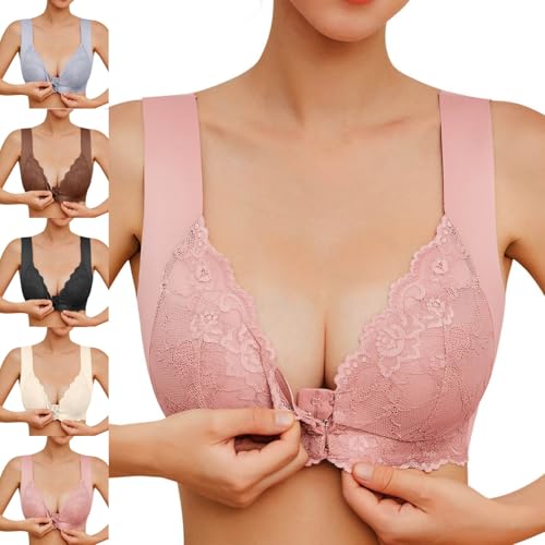 BH Vorne Verschließbar, BH Damen Ohne Bügel Verschluss Vorne Bralette Spitze BHS Push Up Sexy Minimizer Bra Große Größen Bügelloser Entlastungs-BH Frauen Unterwäsche Rosa XXL BH Vorne Verschließbar, BH Damen Ohne Bügel Verschluss Vorne Bralette Spitze BHS Push Up Sexy Minimizer Bra Große Größen Bügelloser Entlastungs-BH Frauen Unterwäsche Rosa XXL von Mobanna