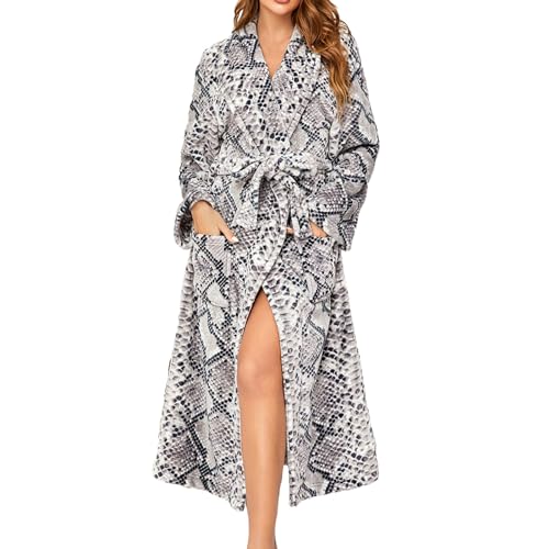 Bademantel Damen Fleece, Kuschelmantel Damen Bathrobe Damen Herren Flanell Mit Bindegürtel Bademantel Kuschel Teddy Badeponcho Morgenmantel Schalkragen Saunamantel Women Robe Bademäntel von Mobanna