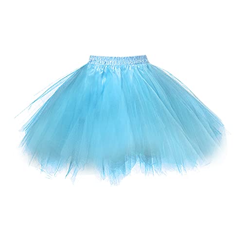 Ballettrock Damen, Tutu Rock Damen Kurz Neon Karneval Tüllrock - 50er Rockabilly Kostüm Puffy Tütü Petticoat Ballett Unterrock Retro Minirock Ballettrock Tanzkleid Ballerina kostüm Blau von Mobanna