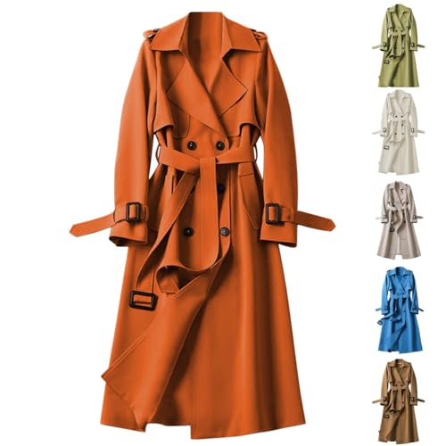 Black Friday Angebote 2024, Wintermantel Damen Elegant mit Gürtel Trenchcoat - A-Linie Langmantel Revers Zweireihig Cardigan Knielang Große Größen Windbreaker Elegant Vintage Übergangsmantel von Mobanna