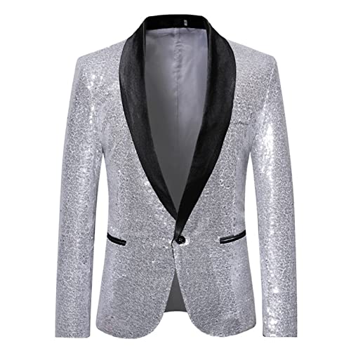 Blazer Herren Pailletten Smokingjacken - Disco-Outfit Übergröße Jacke Leicht Männer Party-Outfit Slim Fit Sakkos Outerwear Reverskragen Smokingjacke Party Club Karneval Kostüm von Mobanna