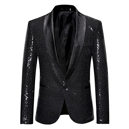 Blazer Herren Pailletten Smokingjacken - Disco-Outfit Übergröße Jacke Leicht Männer Party-Outfit Slim Fit Sakkos Outerwear Reverskragen Smokingjacke Party Club Karneval Kostüm von Mobanna