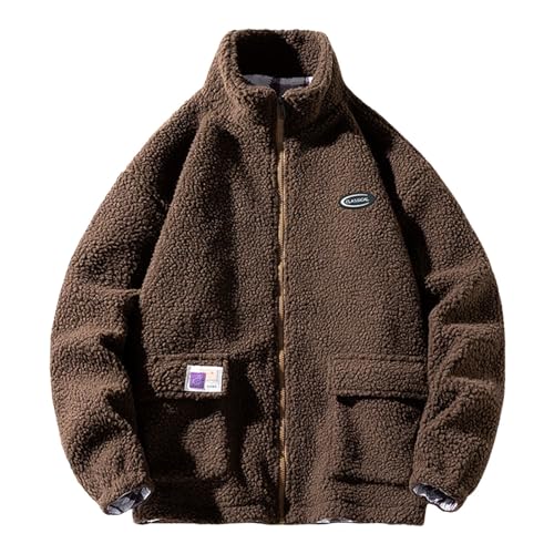 Blitzangebote des Tages, Teddy Jacke Herren Y2K Patchwork Plüschjacke - Warm Gefüttert Winterjacke Flauschige Fleecejacke Sherpa Kuscheljacke Aesthetic Sweatjacke Stehkragen Jacke XL von Mobanna