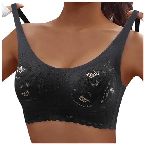 Bralette Damen Push Up Spitze Bustier - Damen-BHS Nahtloser Sport BH Bequemer Sexy Spitzen Bralettes Mit Blumenmuster Kabellose Ungepolsterte Cami BHS Trägern Riemen Ohne Buegel von Mobanna