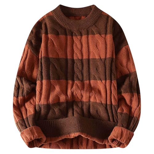 Cable Knit Sweater, Strick Pullover Für Herren Ohne Kapuze Rundhals Sweatshirt - Vintage Clothes Strickpulli Business Winterpullover Strickpullover Oversize Langarm Gestreifte XL von Mobanna