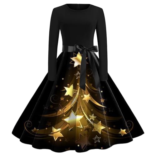 Christmas Dress Women, Weihnachtskleid Damen 3D Druken Lustig Rockabilly Kleider - Weihnachts Kleidung Frauen Christmas Dress A Linie Rundhals Cocktailkleid Partykleid Vintage Kleid von Mobanna