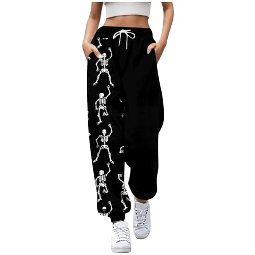 Damen Jogginghose Loose Halloween-Druck Sweathose Halloween Kostüm High Waist Bequeme Stretchhose Seitentaschen Winter Casual Streetwear Kordelzug Elastischer Bund Sweathose Freizeithosen von Mobanna