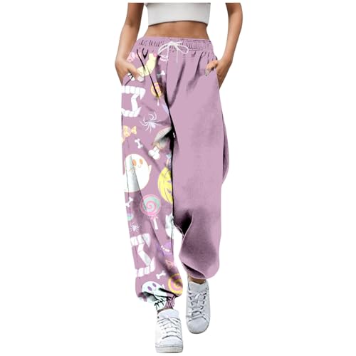 Damen Jogginghose Loose Halloween-Druck Sweathose Halloween Kostüm High Waist Bequeme Stretchhose Seitentaschen Winter Freizeithosen Kordelzug Elastischer Bund Sporthosen Streetwear von Mobanna