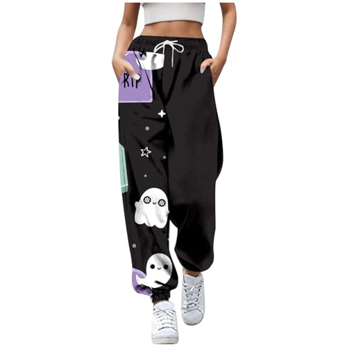 Damen Jogginghose Loose Halloween-Druck Sweathose Halloween Kostüm High Waist Bequeme Stretchhose Seitentaschen Winter Freizeithosen Kordelzug Elastischer Bund Sporthosen Streetwear von Mobanna