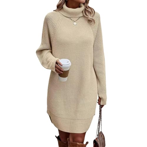 Damen Strickkleid, Strickkleider Damen Strickkleid Damen Elegant Winter a Linie Langarm Kleid Lang Sweater Dress Warm Pulli Wollkleid Jumper Pullikleid Winterkleid Stretch von Mobanna