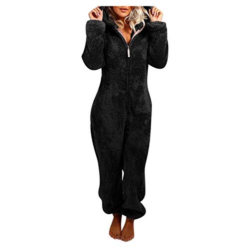 Damenmode Sale, Kuschel Pyjama Damen Schlafanzug Damen Flanell Fleece Jumpsuit Weich Loungewear Frauen Langarm Jogginganzug Pyjama Warm Winter Hausanzug Kuschelig Outfit von Mobanna