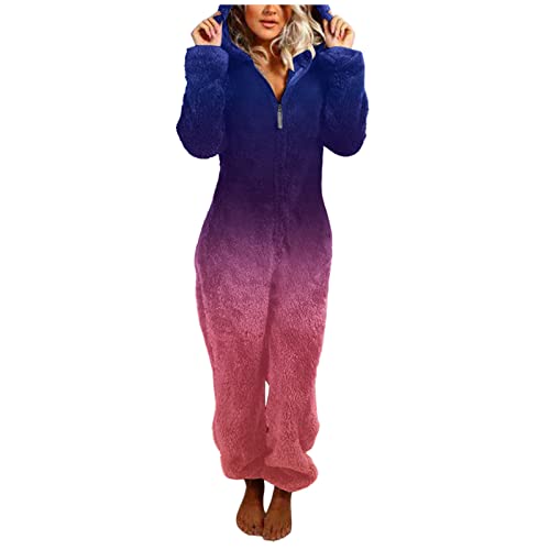 Deals of The Day, Flauschiger Schlafanzug Damen Schlafanzug Damen Flanell Lang Jumpsuit Warm Overall Winter Homewear Jogginganzug Pyjama Set Flauschig Freizeitanzug Pjs Nachtwäsche von Mobanna