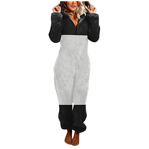 Einteiler Damen Kuschelig, Pyjama Flauschig Jumpsuit Damen Warm Fleece Schlafanzug Winter Thermo Flanell Jogginganzug Pyjama Loungewear Weich Kuschelig Nachtwäsche Homewear Set von Mobanna