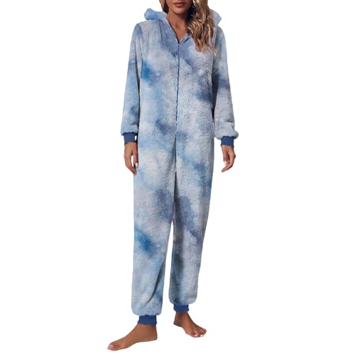 Einteiler Damen Kuschelig, Schlafanzug Damen Kuschelig Hausanzug Damen Kuschelig Warm Jumpsuit Langarm Homewear Flanell Weich Pjs Jogginganzug Winter Loungewear Nachtwäsche Schlafanzug Set von Mobanna