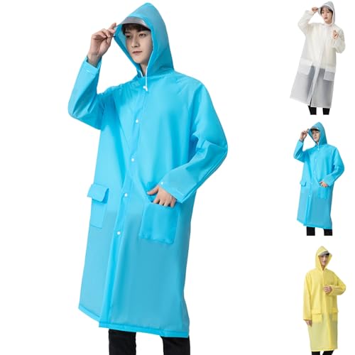 Fahrrad Regenponcho, Regenmantel Damen Atmungsaktiv Faltbar Regencape - Regenjacke Wiederverwendbar Lang Regenkleidung Leichte Raincoat Regenparka Wasserdicht Blau L von Mobanna