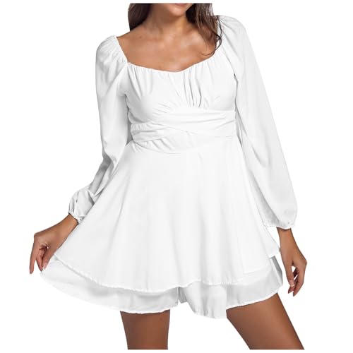 Feen Kleid Damen, Piratenkleid Damen Weiß Off Shoulder Kleid Sommer Swing Rüschenkleid Langarm Karneval Piraten Kostüm Sexy Fasching Piratenkostüm Weiss L von Mobanna