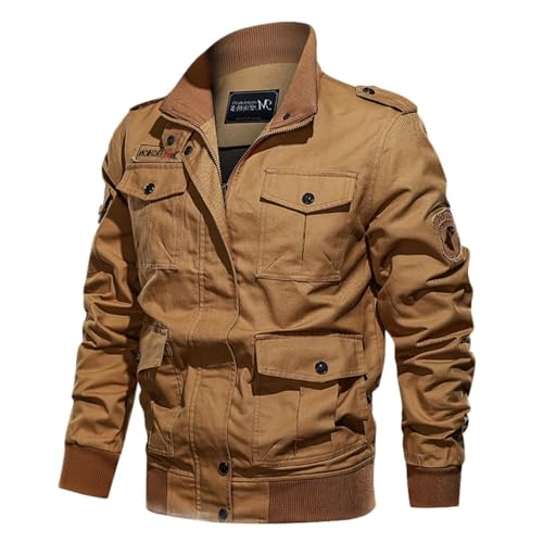 Fliegerjacke Herren Winter Militär Cargo Jacke - Übergangsjacke Warm Winterjacke mit Innenfleece Winddichte Gefüttert Fliegerjacke Stehkragen Taktische Jacke Arbeitsjacke mit Vielen Taschen von Mobanna