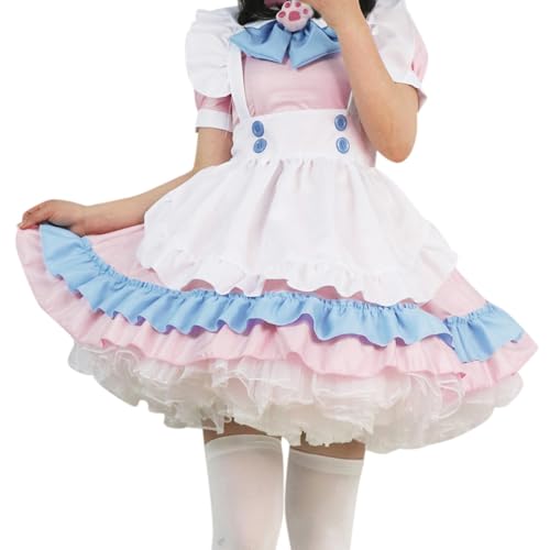 French Maid Dress, French Maid Dress Damen Kostüm Costume - Hausmädchen Outfit Men Dienstmädchen Sissy Halloween Sexy Gruselig Zimmermädchen Set Mit Schürze Kopfbedeckung Für Rosa von Mobanna