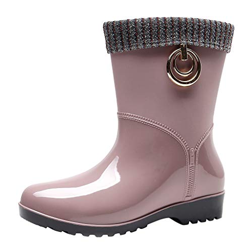 Gefütterte Gummistiefel Damen Kurze Regenstiefel Winterstiefel Warme Stiefel Bequeme Regenschuhe Schlupfstiefel wasserdichte Gummistiefeletten Celucke von Mobanna