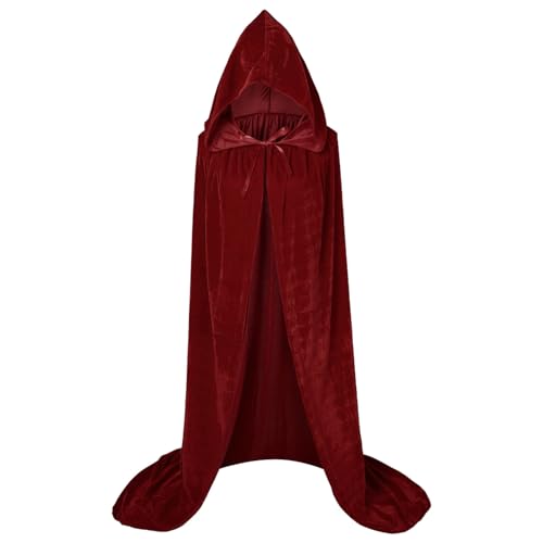 Halloween Kostüm Damen Gruselig, Halloween Umhang Damen Herren Mit Kapuze Lange Cape Mittelalter - Kinder Jungen Gruselig Teufel Kostüm Costume Mantel Satin Erwachsene Weihnachten Karneval Wein von Mobanna