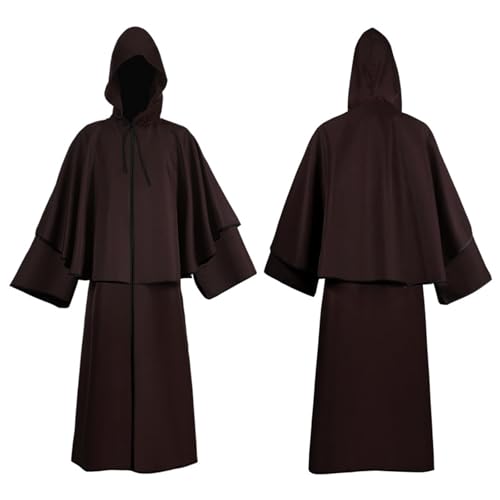 Halloween Kostüm Damen Gruselig, Halloween Umhang Erwachsene Lange Mit Kapuze Mittelalter Cape - Teenager Mädchen Frauen Teufel Kostüm Unisex Robe Vampir Damen Hexe Für Fasching Maskerade Braun von Mobanna