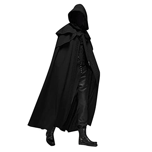 Halloween Kostüm Damen Vampir, Halloween Kostüm Damen Herren Lange Mit Kapuze Mittelalter Umhang Cape - Costume Hexenkostüm Teufel Unisex Geisterbraut Für Kinder Erwachsene Vampir Jungen Schwarz von Mobanna