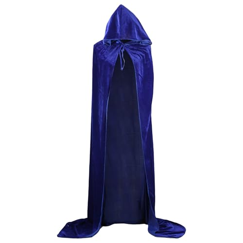 Halloween Kostüm Damen Vampir, Halloween Kostüm Damen Herren Mit Kapuze Lange Cape Mittelalter Umhang - Costume Teenager Mädchen Hexenkostüm Satin Erwachsene Mantel Weihnachten Karneval Blau von Mobanna