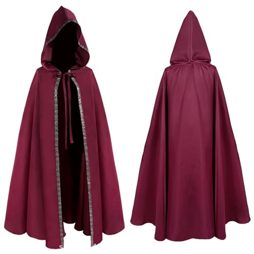 Halloween Kostüm Damen Vampir, Halloween Umhang Damen Herren Lange Mit Kapuze Cape Mittelalter - Teenager Mädchen Hexenkostüm Mantel Unisex Geisterbraut Kostüm Vampir Für Karneval Party Wein von Mobanna