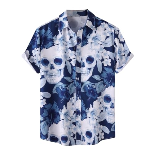 Halloween Kostüm Herren Kurzarm Hawaiihemd - Halloween-Print Hemden Funky Lustige Vintage Freizeithemd Männer Slim Fit Halloween Shirt von Mobanna