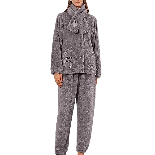 Hausanzug Damen Winter, Pyjama Damen Flauschig Jumpsuit Damen Warm Fleece Schlafanzug Elegant Loungewear Teenager Teddyfleece Pyjama Jogginganzug Winter Hausanzug Kuschelig Outfit von Mobanna