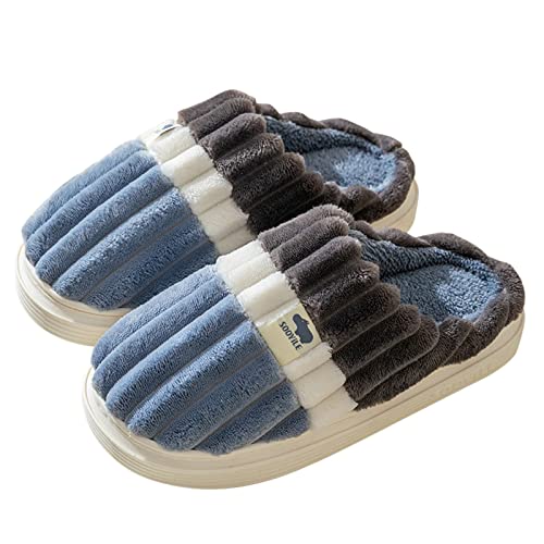 Hausschuhe Herren Damen Plüsch Pantoffeln Winter warme Hüttenschuhe gestreifte Flache Hausschuhe Fluffy Slippers Flauschig Gästepantoffeln Haushaltsschuhe Schlupfschuhe Lustige Hausschuhe von Mobanna