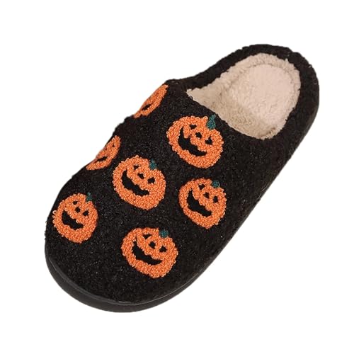 Hausschuhe für Damen Plüsch Pantoffeln - Damen-Hausschuhe Halloween Kürbis Aesthetic Pantoletten Warme Slippers Flauschige Weiche rutschfeste Hauspantoffeln Indoor Outdoor Fuzzy von Mobanna