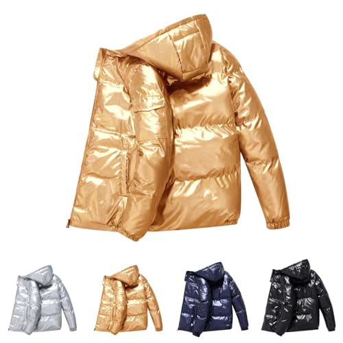 Herren Daunenjacke Winter, Puffer Jacke Herren Glänzend Schwarz Kurz Daunenjacke - Shiny Daunen Jacke Winter Schnee Unten Jacken mit Kapuze Reißverschluss Metall Glänzende Steppjacke Outdoor 4XL von Mobanna